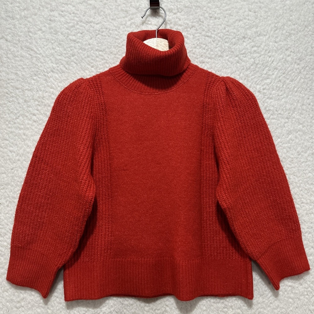 MNG Bright Red Mock Turtleneck Knit Long Sleeve Crop Sweater Women's Size S NWT